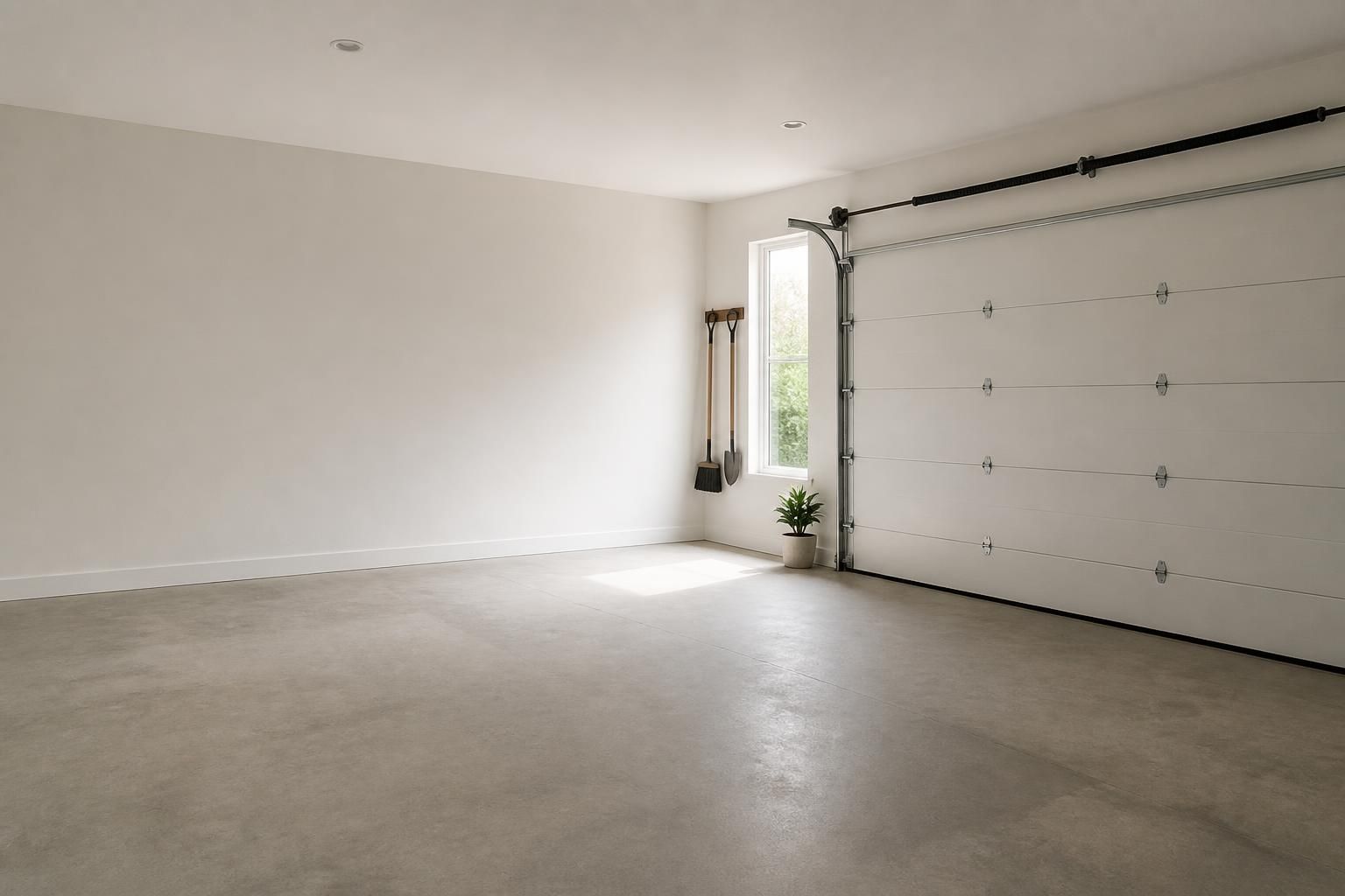 Clean finished garage with a smooth operating door and open space.